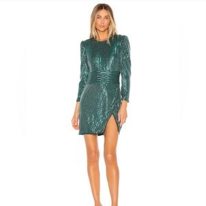 Saylor Rizzo Jade Teal Green Sequin Long Sleeve Cocktail Dress l Size Large